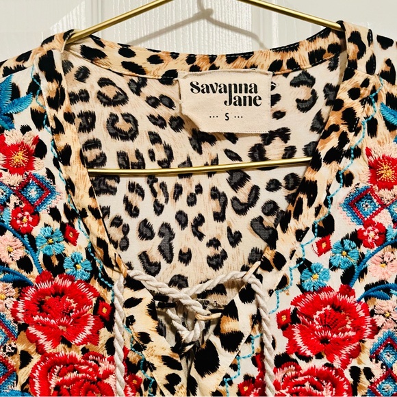 Savanna Jane Leopard Embroidered Boho Blouse - Picture 5 of 13